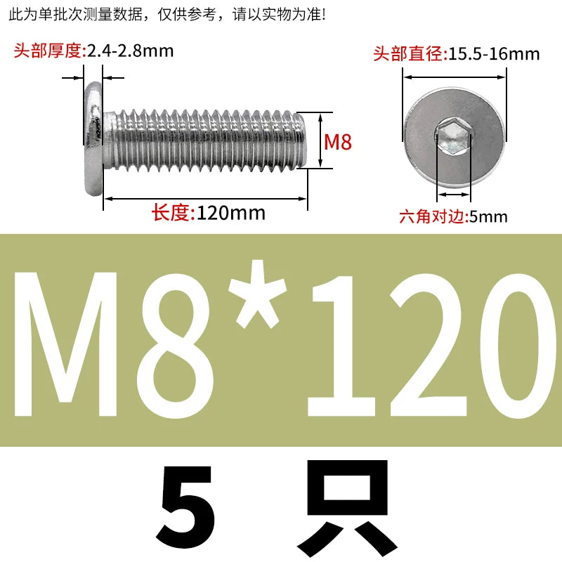 10.9 / 304 Stainless Steel Black Hex Screw CM Ultra-Thin Large Flat Head Low Profile C-Head Flat Shank M1.6-M12