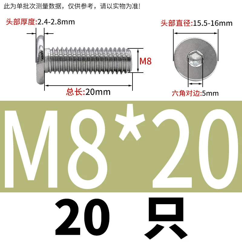 10.9 / 304 Stainless Steel Black Hex Screw CM Ultra-Thin Large Flat Head Low Profile C-Head Flat Shank M1.6-M12