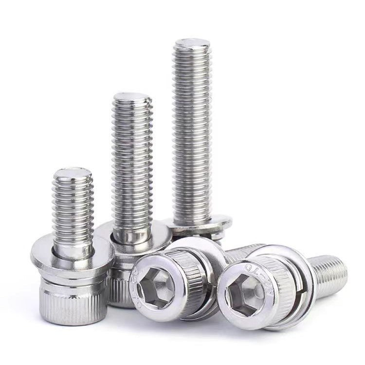 Grade 12.9 high-strength nickel-plated inner hexagon three-combination screw cylindrical head inner hexagon cup head bolt elastic flat pad group for Industrial Machinery