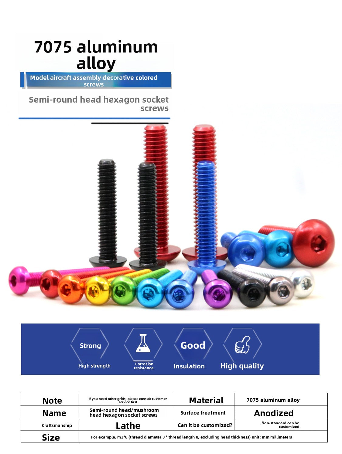7075 Aerospace Aluminum Button Head Hex Socket Screws | Anodized Colored | Frame Upgrade Fasteners M2-M6