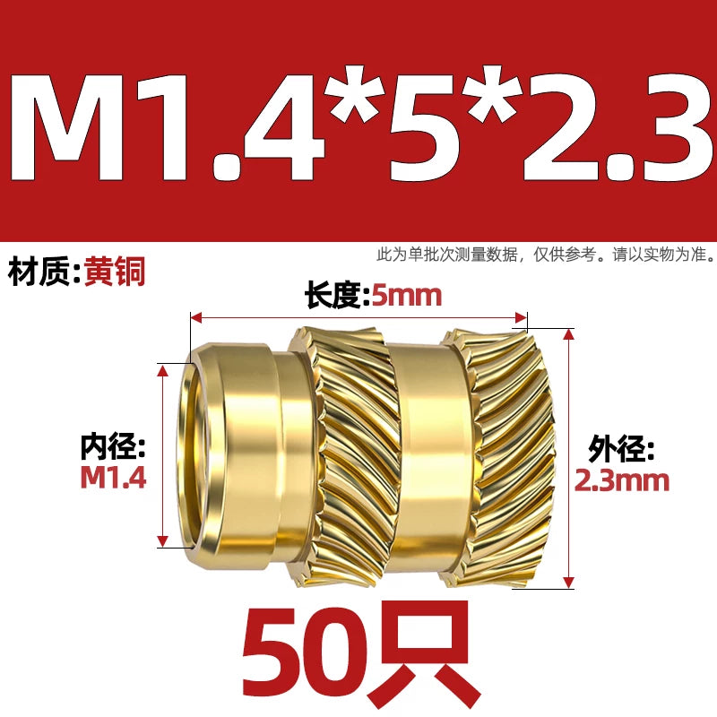 M1-M8 Knurled Brass Heat-Set Inserts - Slant Twill Threaded Nuts for Plastic Injection Molding 3D Printing
