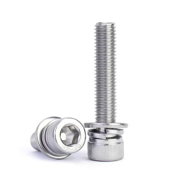Grade 12.9 high-strength nickel-plated inner hexagon three-combination screw cylindrical head inner hexagon cup head bolt elastic flat pad group for Industrial Machinery