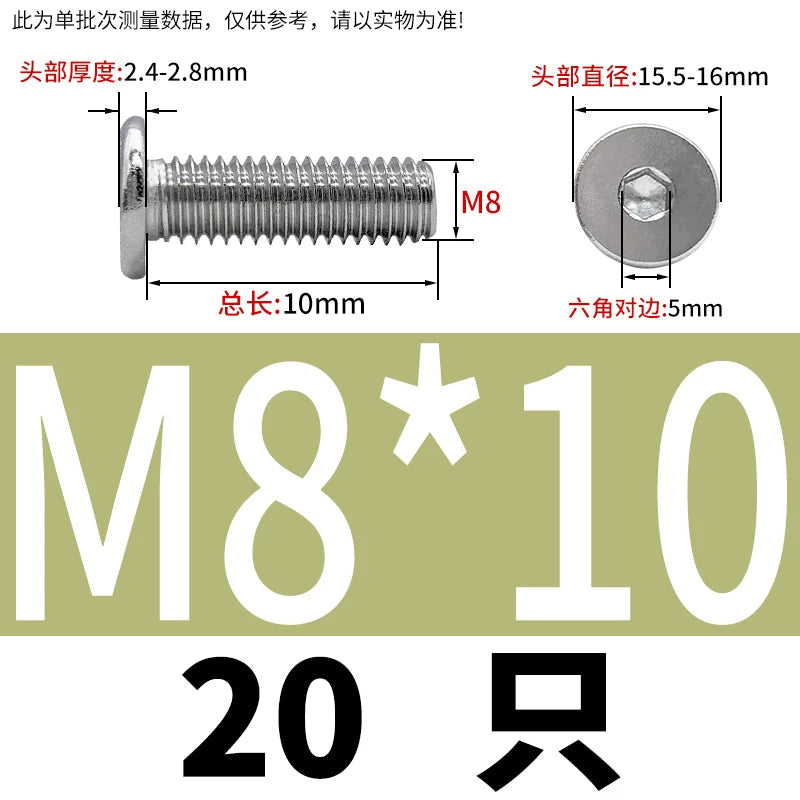 10.9 / 304 Stainless Steel Black Hex Screw CM Ultra-Thin Large Flat Head Low Profile C-Head Flat Shank M1.6-M12