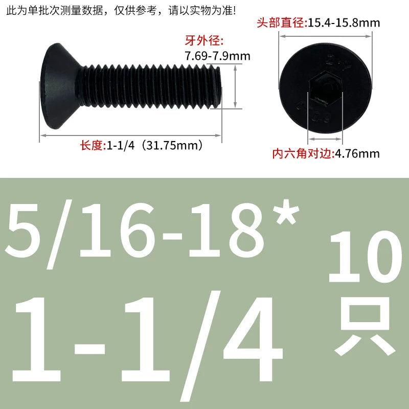 5/16-18 BSW 3/8-16 BSW Fastener 10.9 Grade Black Countersunk Head Hex Screw