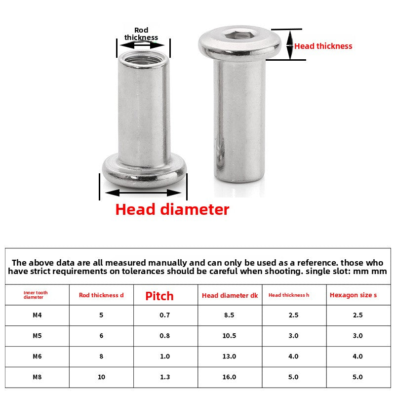 201 stainless steel splint nut pair lock screw chamfered flat head hexagonal bolt furniture connection pair screw for Furniture Assembly and Construction