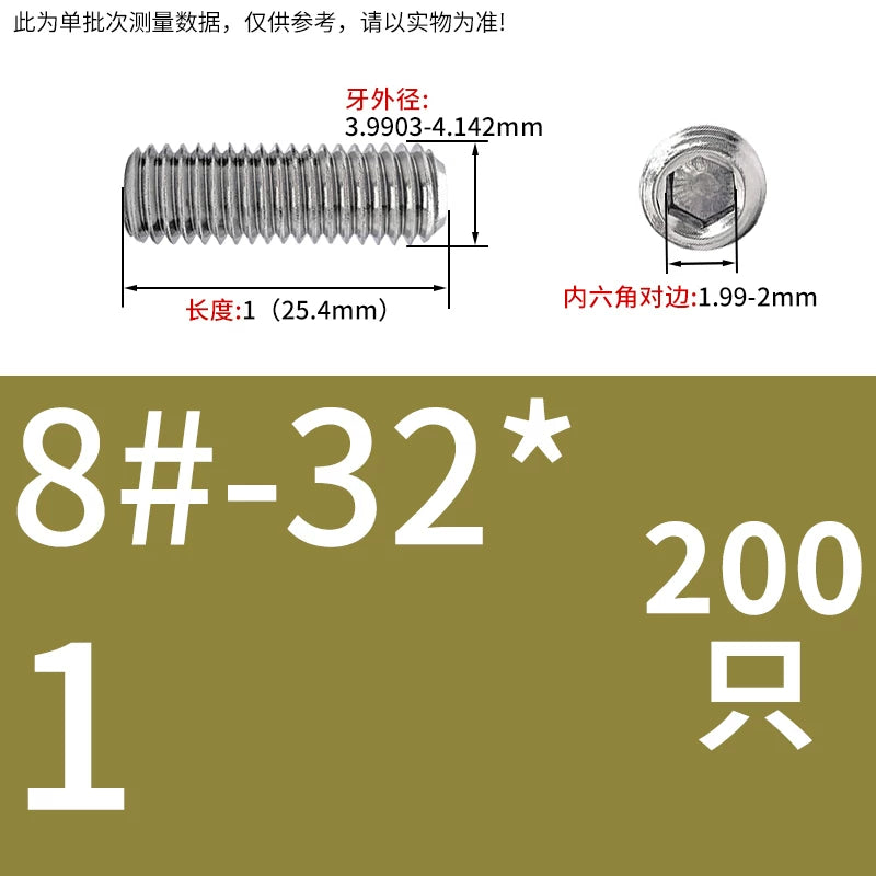 UNC/UNF Stainless Stee Set Screw Inch Headless Hex Socket Concave End Coarse/Fine Thread Screw