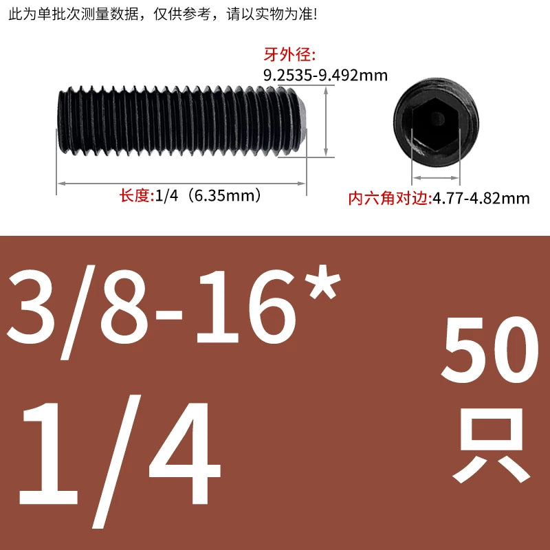 2 #-3/4UNC/UNF Grade 12.9 Screw Imperial Concave End Hex Headless Machine Rice Stop Screw