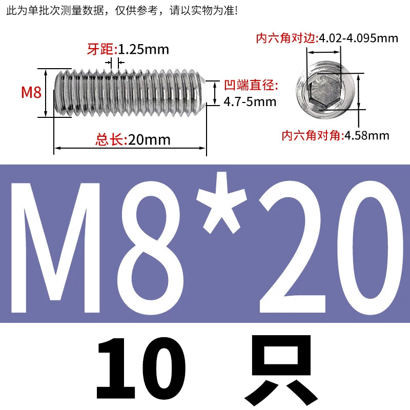 DIN916 M3-M10  316 Stainless Steel Concave End Set Screw Hex Socket Headless Fastener