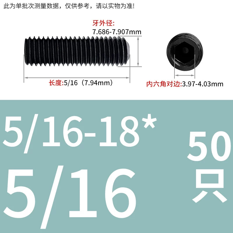 2 #-3/4UNC/UNF Grade 12.9 Screw Imperial Concave End Hex Headless Machine Rice Stop Screw