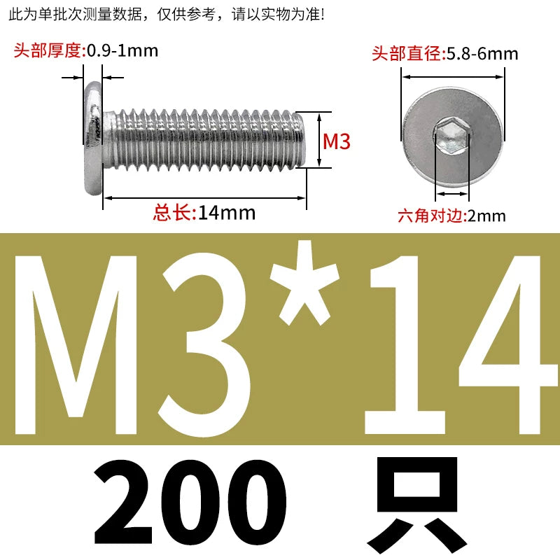 10.9 / 304 Stainless Steel Black Hex Screw CM Ultra-Thin Large Flat Head Low Profile C-Head Flat Shank M1.6-M12