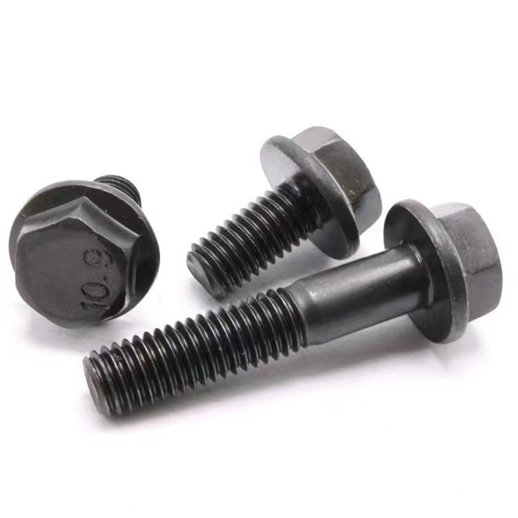 M6-M14 10.9 Grade Flange Hex Head Bolts Blackened Toothless Flange Surface Outer Hexagon Medium Bolts for Industrial Machinery/Construction/Equipment Assembly/Metal Fabrication