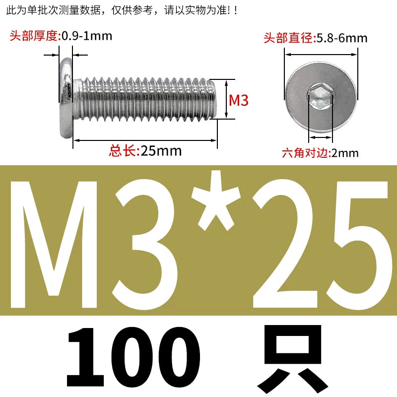 10.9 / 304 Stainless Steel Black Hex Screw CM Ultra-Thin Large Flat Head Low Profile C-Head Flat Shank M1.6-M12