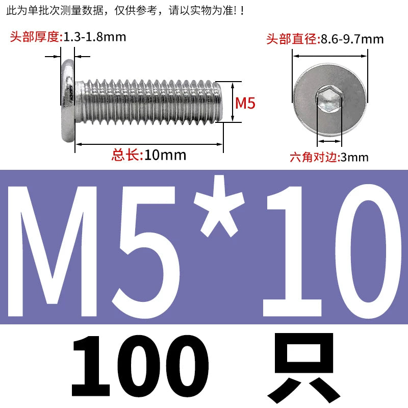 10.9 / 304 Stainless Steel Black Hex Screw CM Ultra-Thin Large Flat Head Low Profile C-Head Flat Shank M1.6-M12