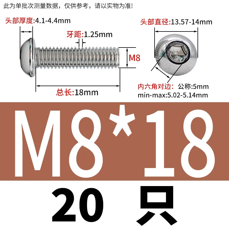 ISO7380 304 Stainless Steel Round Cup Mushroom Head Screw Hex Socket Full/Half Thread Extension Screw