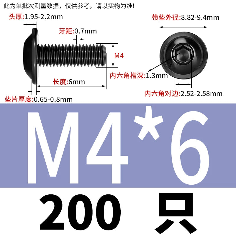 Black 304 Stainless Steel ISO7380.2 Screws | M2-M10 Semi-Round Head Hex Flange Machine Screws