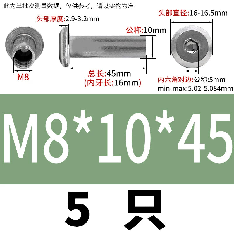 304 Stainless Steel Hex Splint Nut Furniture Lock Barrel Nut M2 to M8*10*15-80