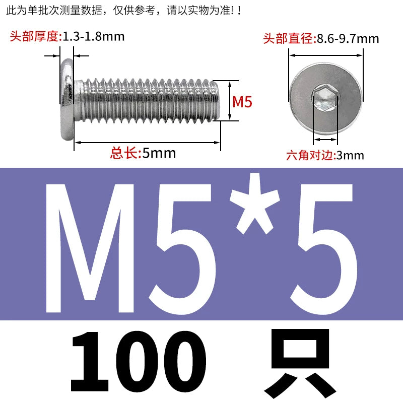 10.9 / 304 Stainless Steel Black Hex Screw CM Ultra-Thin Large Flat Head Low Profile C-Head Flat Shank M1.6-M12