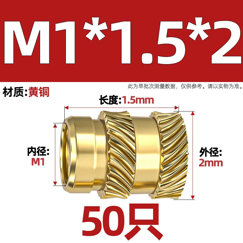 M1-M8 Knurled Brass Heat-Set Inserts - Slant Twill Threaded Nuts for Plastic Injection Molding 3D Printing