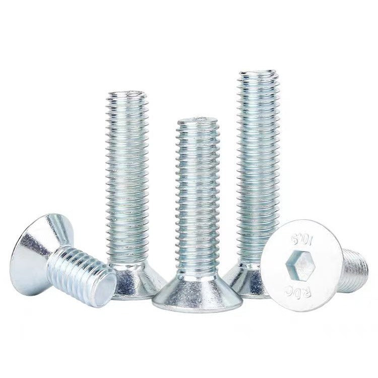 DIN7991 10.9 grade hexagonal countersunk head screw high strength carbon steel blue and white zinc countersunk head hexagonal machine bolt for Machinery & Construction