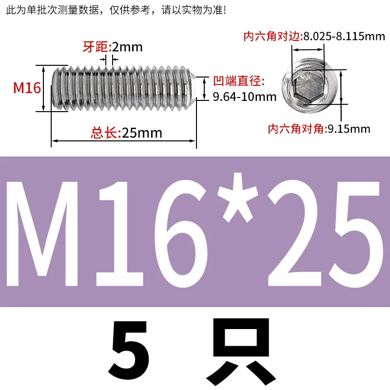 DIN916/GB80 M1.6-16 304/316 Stainless Steel Setting Screw | Concave End Headless Machine Screw Top Wire Stop Nail