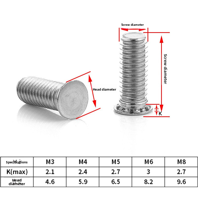 M3/M5/M6/M8 304 stainless steel press riveting screw flat head press riveting screw flat round head platen bolt press rivet for Sheet Metal & Electronics