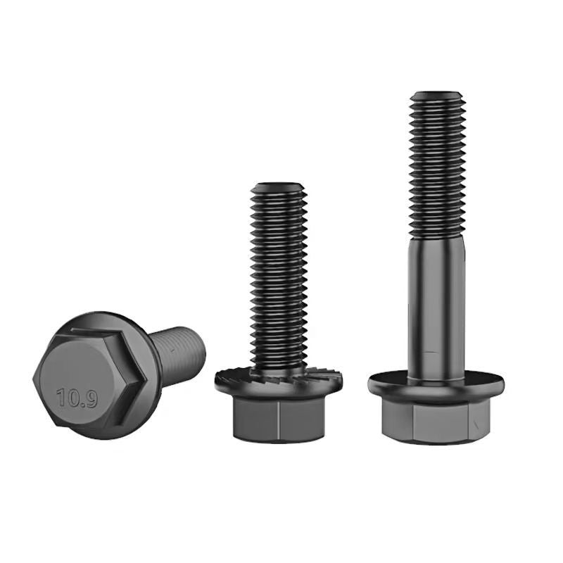 M6M8M10M12M14M16 10.9 grade toothed flange outer hexagon screw black with pad anti-skid hexagon bolt for Construction & Machinery