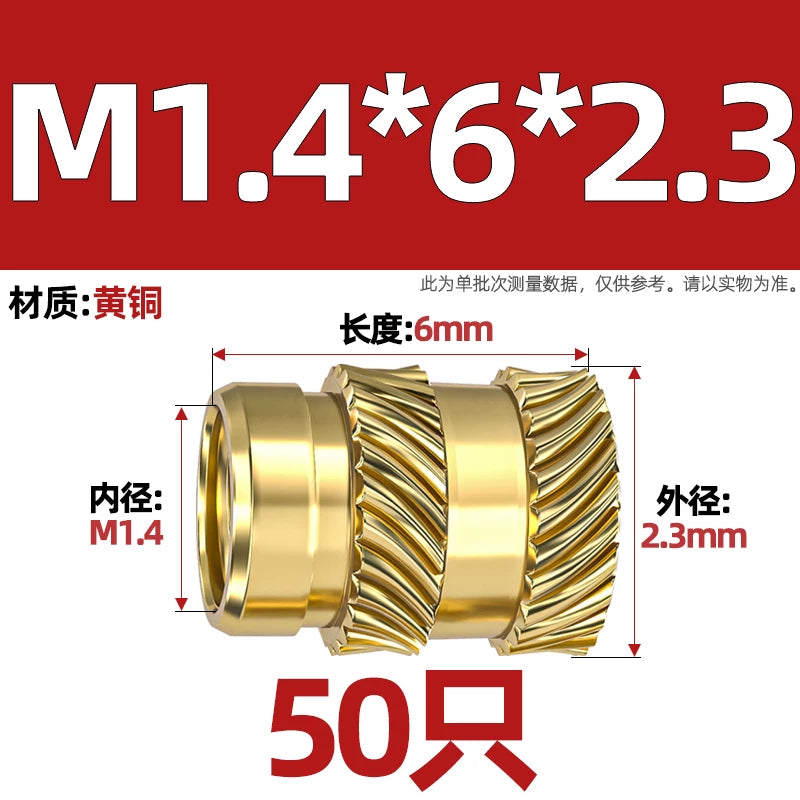 M1-M8 Knurled Brass Heat-Set Inserts - Slant Twill Threaded Nuts for Plastic Injection Molding 3D Printing