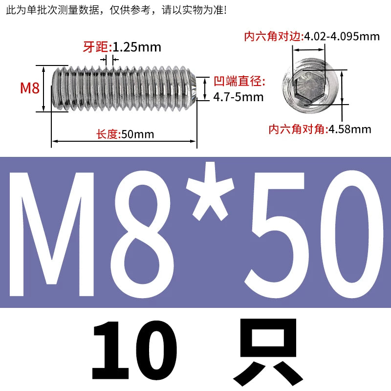 916K Headless Set Screw 304/316L Stainless Steel Hex Socket Knurled Concave End Threaded