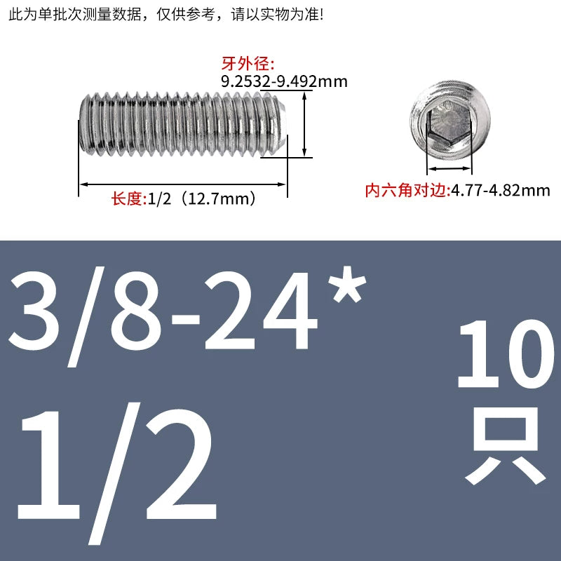 UNC/UNF Stainless Stee Set Screw Inch Headless Hex Socket Concave End Coarse/Fine Thread Screw