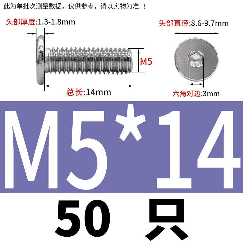 10.9 / 304 Stainless Steel Black Hex Screw CM Ultra-Thin Large Flat Head Low Profile C-Head Flat Shank M1.6-M12
