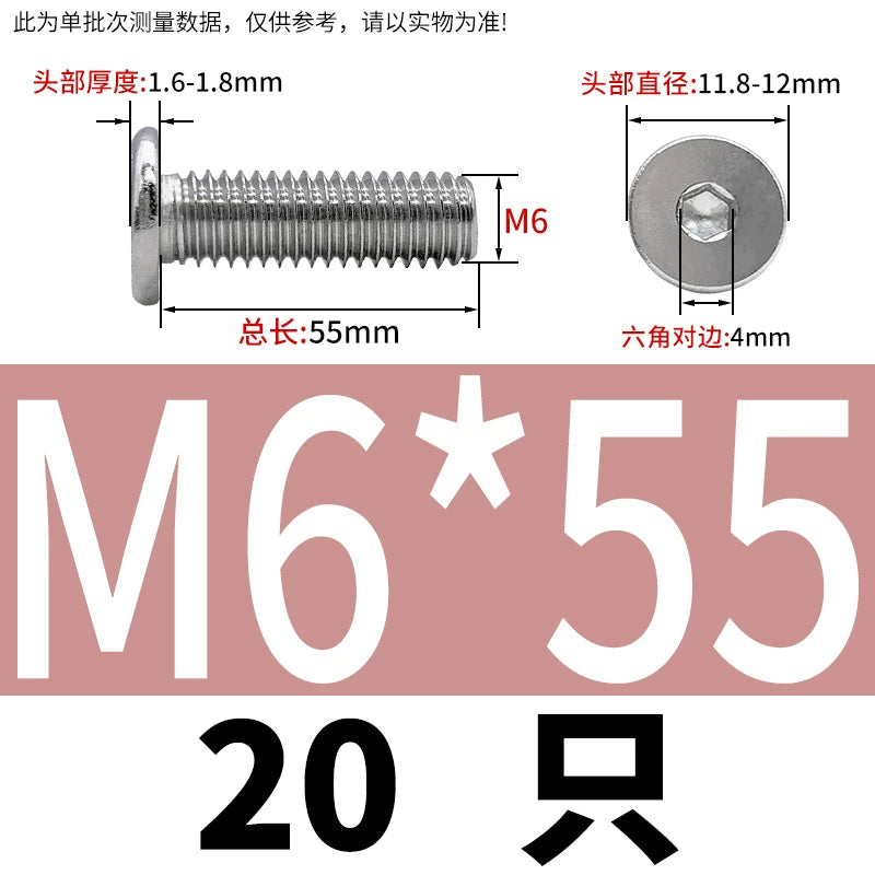 10.9 / 304 Stainless Steel Black Hex Screw CM Ultra-Thin Large Flat Head Low Profile C-Head Flat Shank M1.6-M12