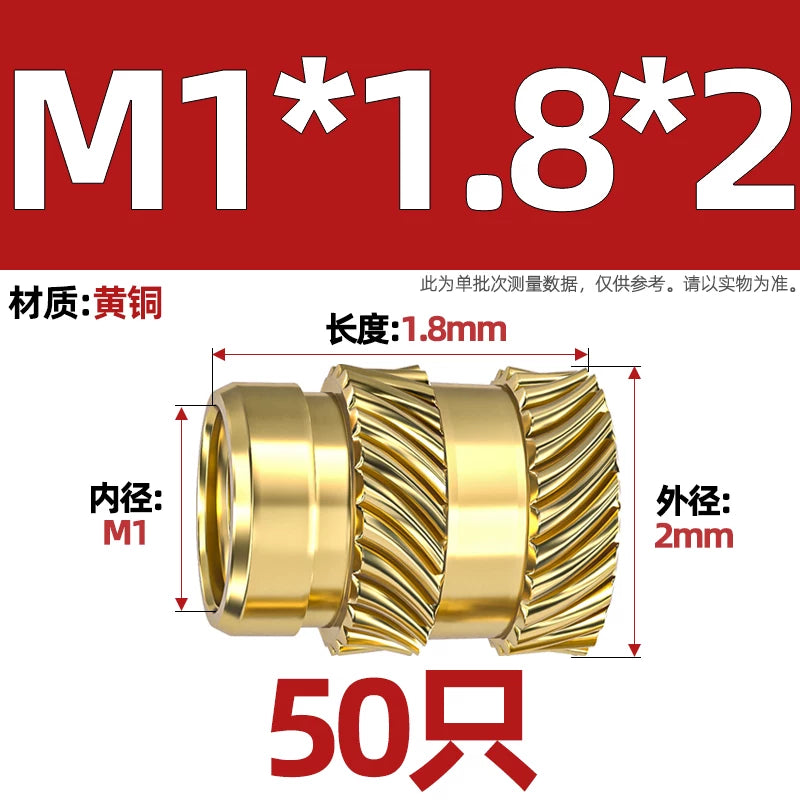 M1-M8 Knurled Brass Heat-Set Inserts - Slant Twill Threaded Nuts for Plastic Injection Molding 3D Printing