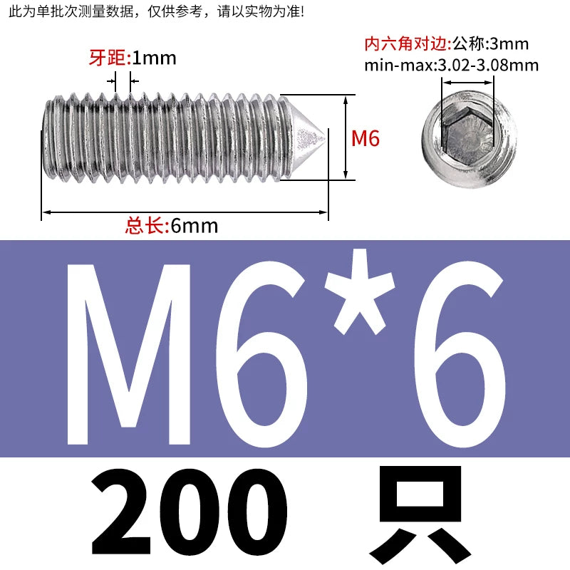DIN914/GB78 M2-M16 Pointed Set Screw 304/316 Stainless Steel Hex Socket Grub Screw