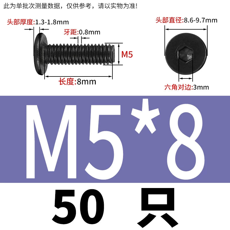 10.9 / 304 Stainless Steel Black Hex Screw CM Ultra-Thin Large Flat Head Low Profile C-Head Flat Shank M1.6-M12