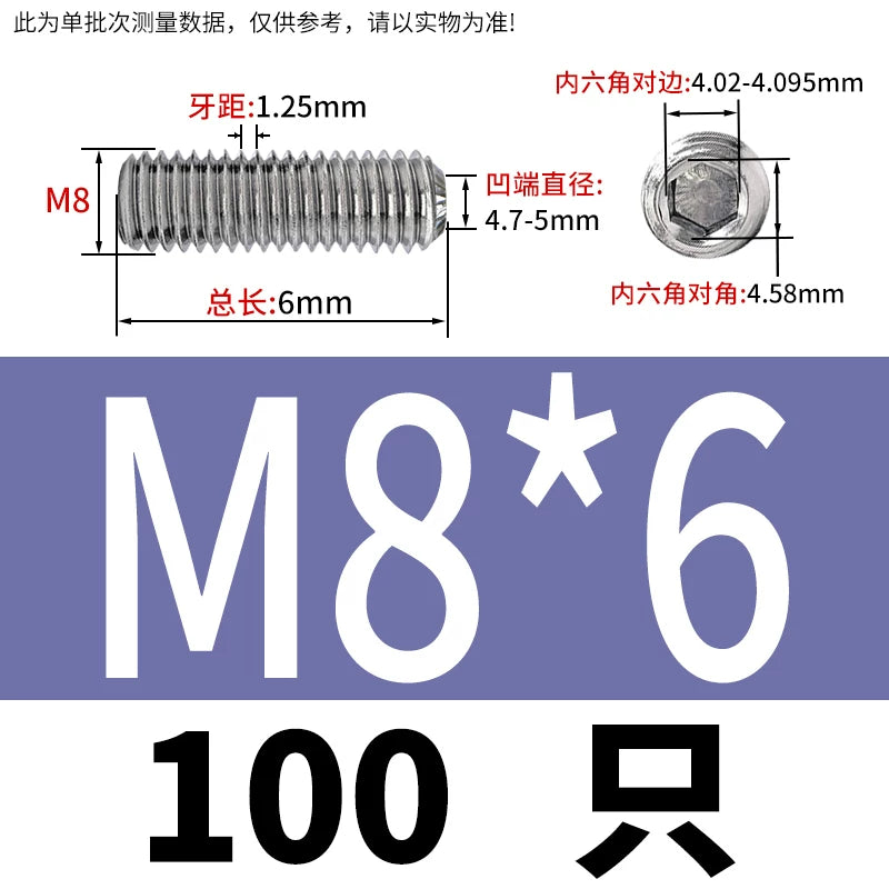 916K Headless Set Screw 304/316L Stainless Steel Hex Socket Knurled Concave End Threaded