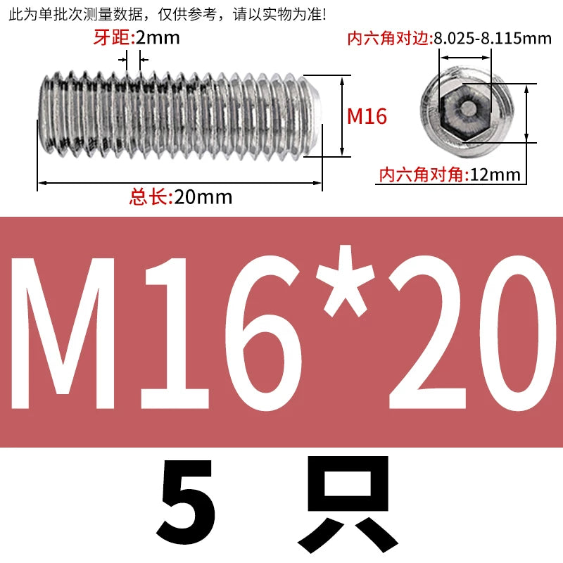 DIN913/GB77 M1.6-M20 Headless Set Screw 304 Stainless Steel Hex Socket Flat End Grub Screw