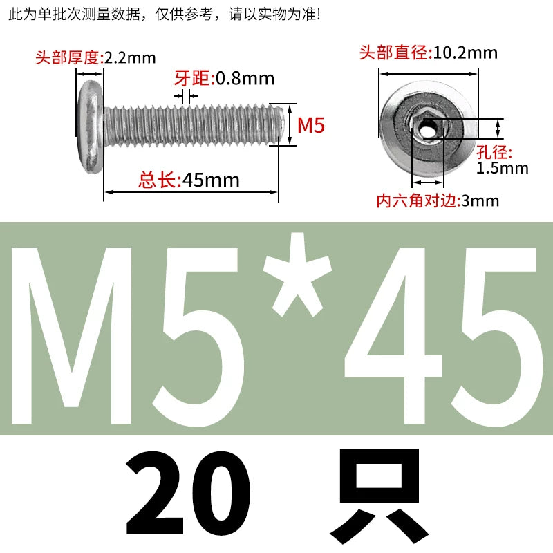 Thin Head Hex Socket Hollow Screws with Chamfered Edge, 304 Stainless Steel Vented Bolts