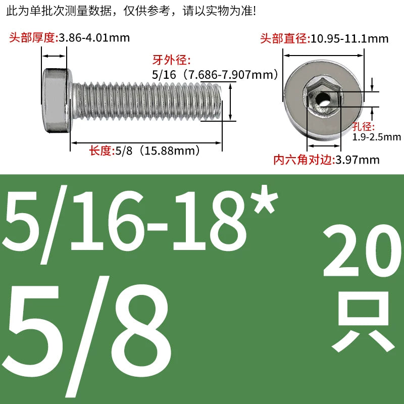 UNC/UNF 304 Imperial Screw Hex Low Head Hollow Exhaust Threading Thin Head Fastener