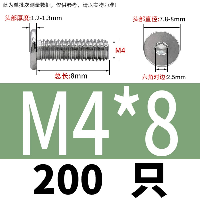 10.9 / 304 Stainless Steel Black Hex Screw CM Ultra-Thin Large Flat Head Low Profile C-Head Flat Shank M1.6-M12