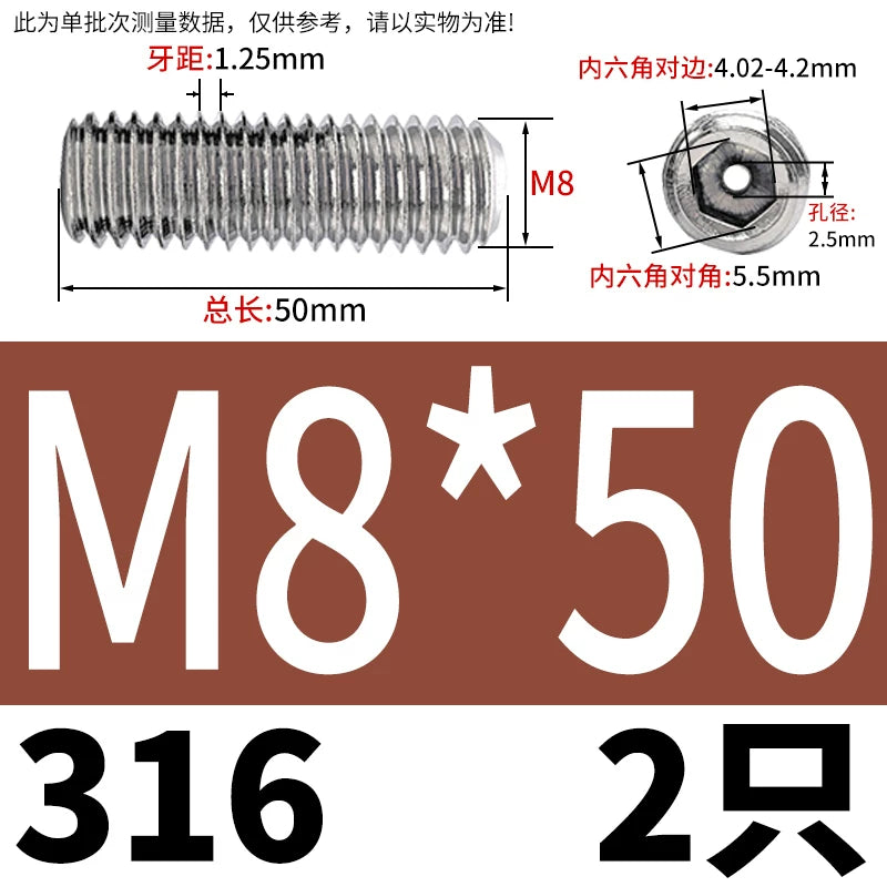 DIN913 Hex Socket Set Screw 304/316 Hollow Perforated Vacuum Exhaust Screw