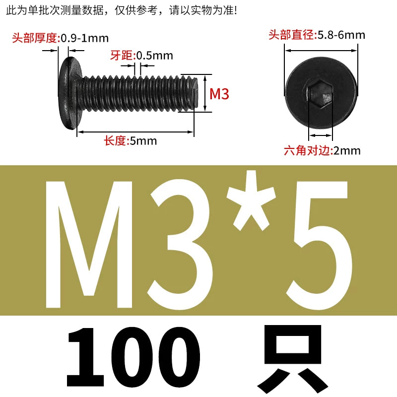 10.9 / 304 Stainless Steel Black Hex Screw CM Ultra-Thin Large Flat Head Low Profile C-Head Flat Shank M1.6-M12