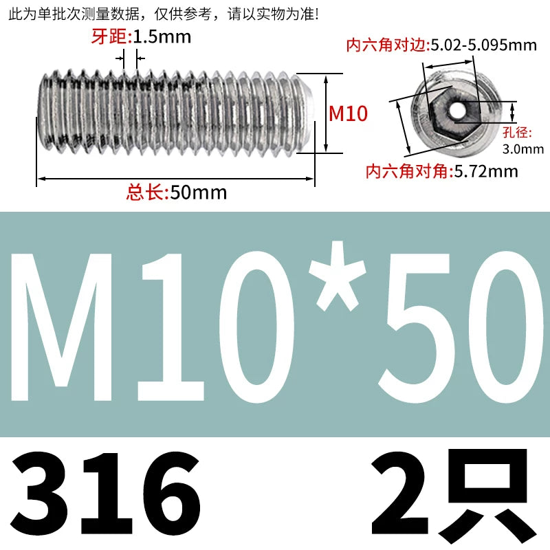 DIN913 Hex Socket Set Screw 304/316 Hollow Perforated Vacuum Exhaust Screw