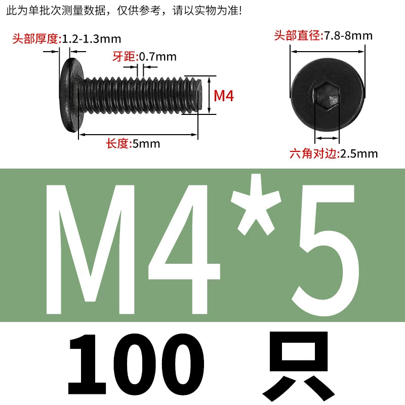 10.9 / 304 Stainless Steel Black Hex Screw CM Ultra-Thin Large Flat Head Low Profile C-Head Flat Shank M1.6-M12