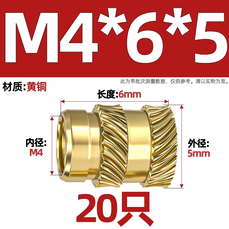 M1-M8 Knurled Brass Heat-Set Inserts - Slant Twill Threaded Nuts for Plastic Injection Molding 3D Printing