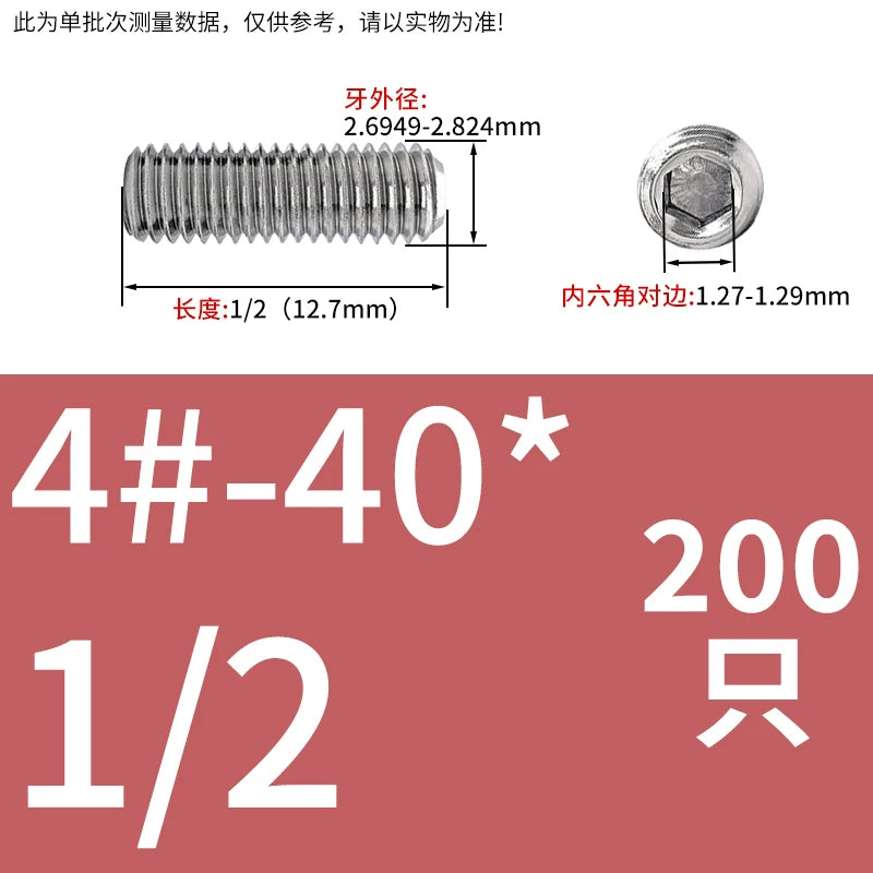 UNC/UNF Stainless Stee Set Screw Inch Headless Hex Socket Concave End Coarse/Fine Thread Screw