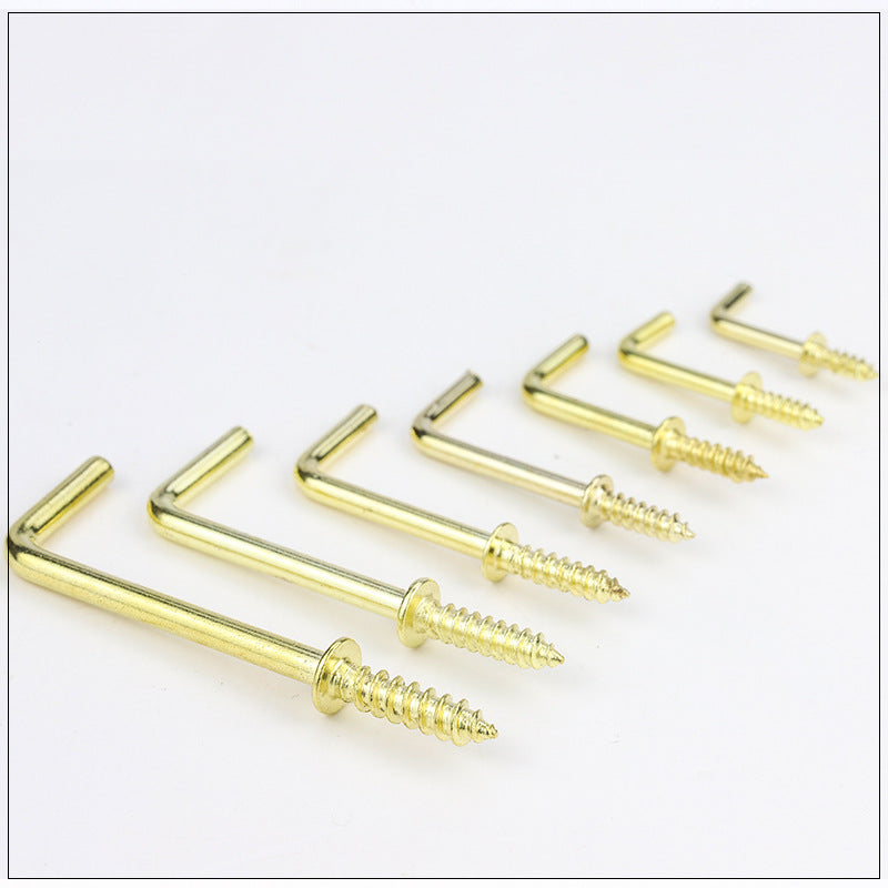 1/2 1 2 Inch Copper Plated L Shaped Right Angle Hook Self Tapping Screws 7 Character Hook Screws for Home Decoration Furniture Installation Wall Hanging Fixing