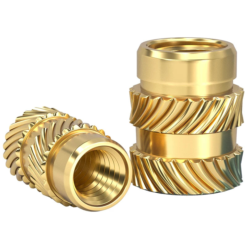 M1-M8 Knurled Brass Heat-Set Inserts - Slant Twill Threaded Nuts for Plastic Injection Molding 3D Printing