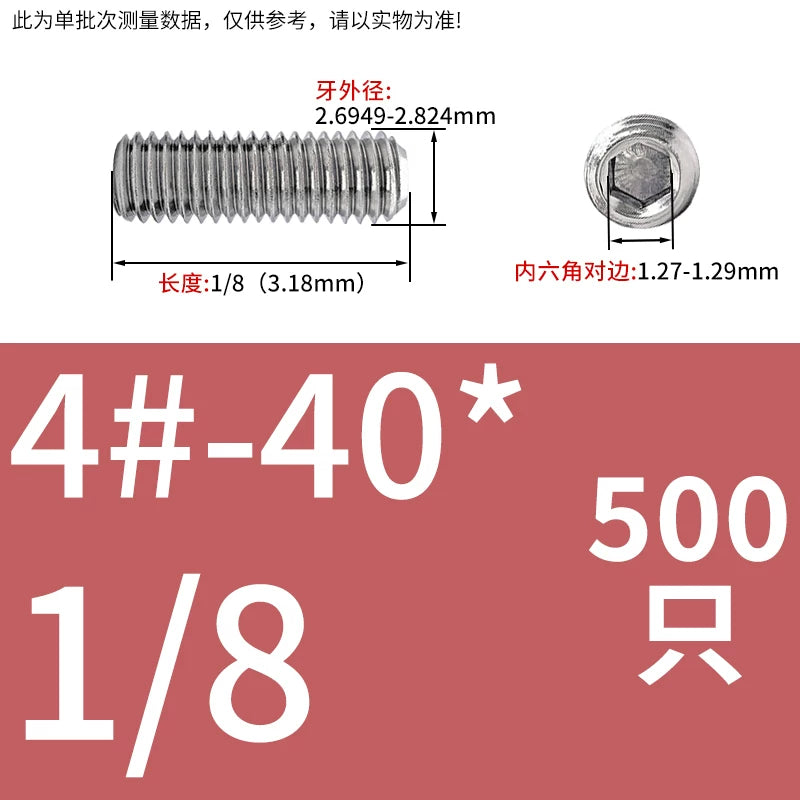 UNC/UNF Stainless Stee Set Screw Inch Headless Hex Socket Concave End Coarse/Fine Thread Screw
