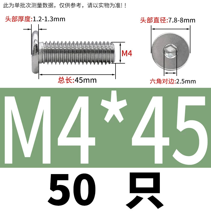 10.9 / 304 Stainless Steel Black Hex Screw CM Ultra-Thin Large Flat Head Low Profile C-Head Flat Shank M1.6-M12