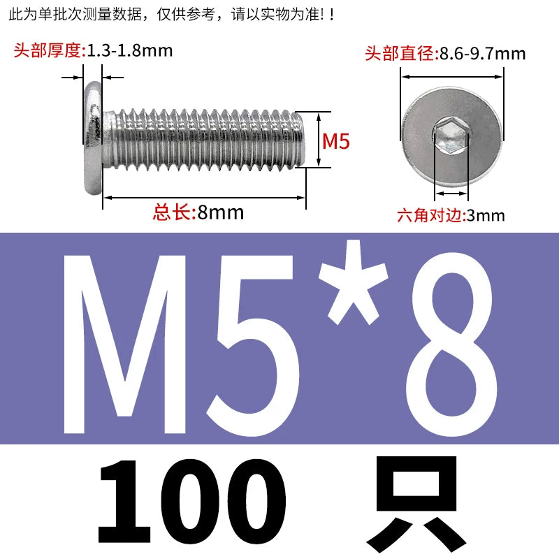 10.9 / 304 Stainless Steel Black Hex Screw CM Ultra-Thin Large Flat Head Low Profile C-Head Flat Shank M1.6-M12